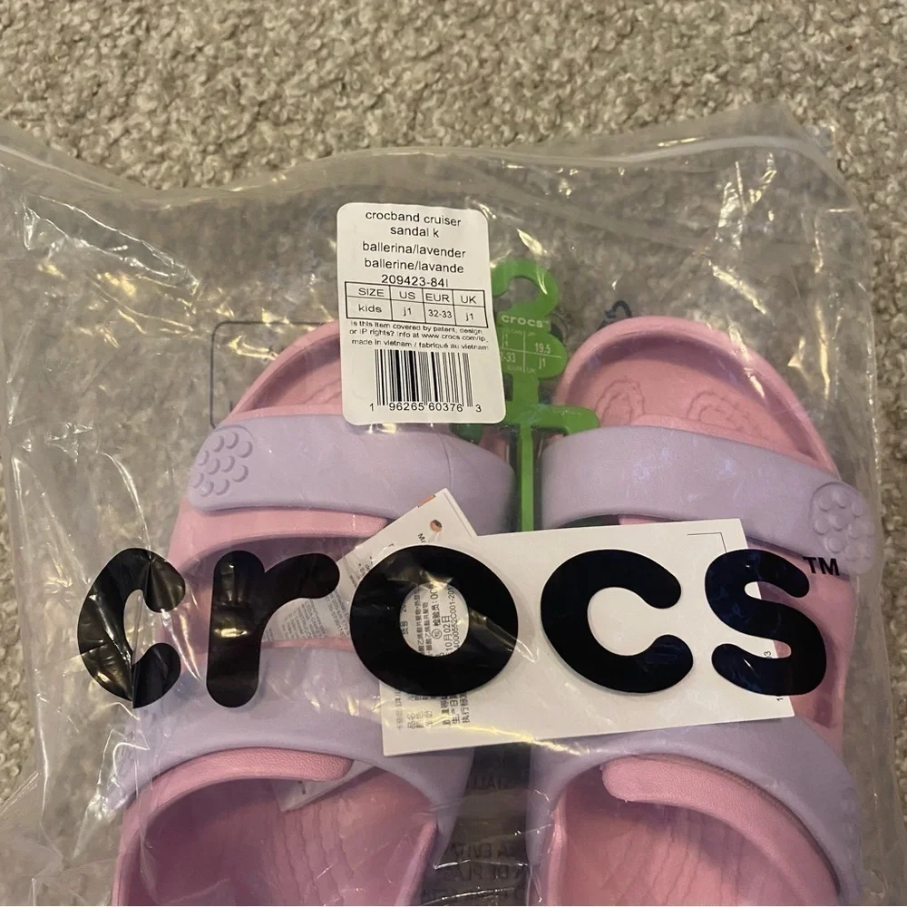 Crocs Crocband Cruiser Sandals NEW Sz 1 2 Purple Pink Open Toe Youth Kids Shoes